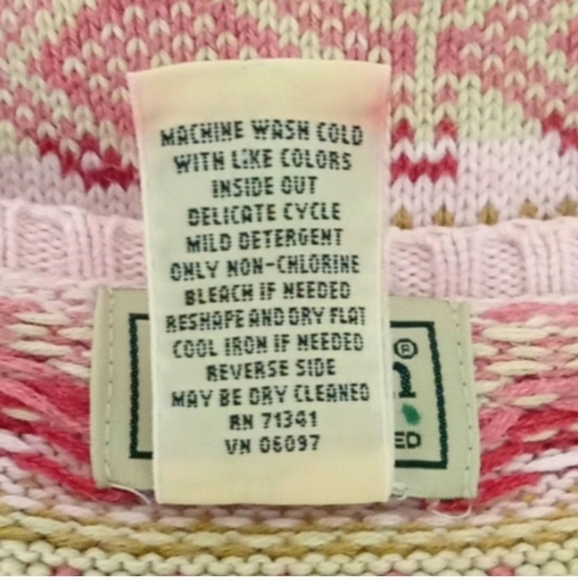 L.L. Bean Vintage Sweater Pink Tan Fair Isle Ribbed Cotton Knit Oversized - Picture 14 of 14